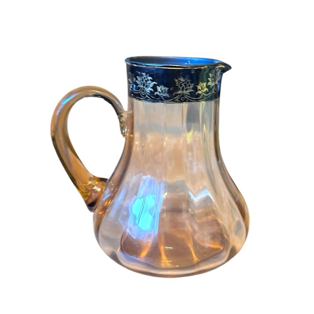 Vintage pitcher Amber with black floral design overlay Handle